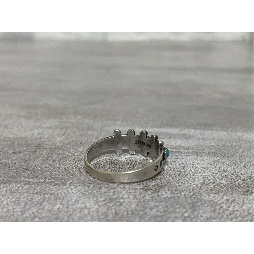 Native American Zuni Turquoise Petit Point Ring Sz 8 Snake Eyes Arrow - Picture 6 of 10